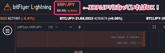 通貨の種類が「XRP/JPY」になっているか確認